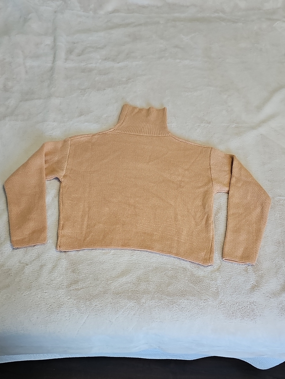 Soft Knit Turtleneck Cropped Sweater in Peach
